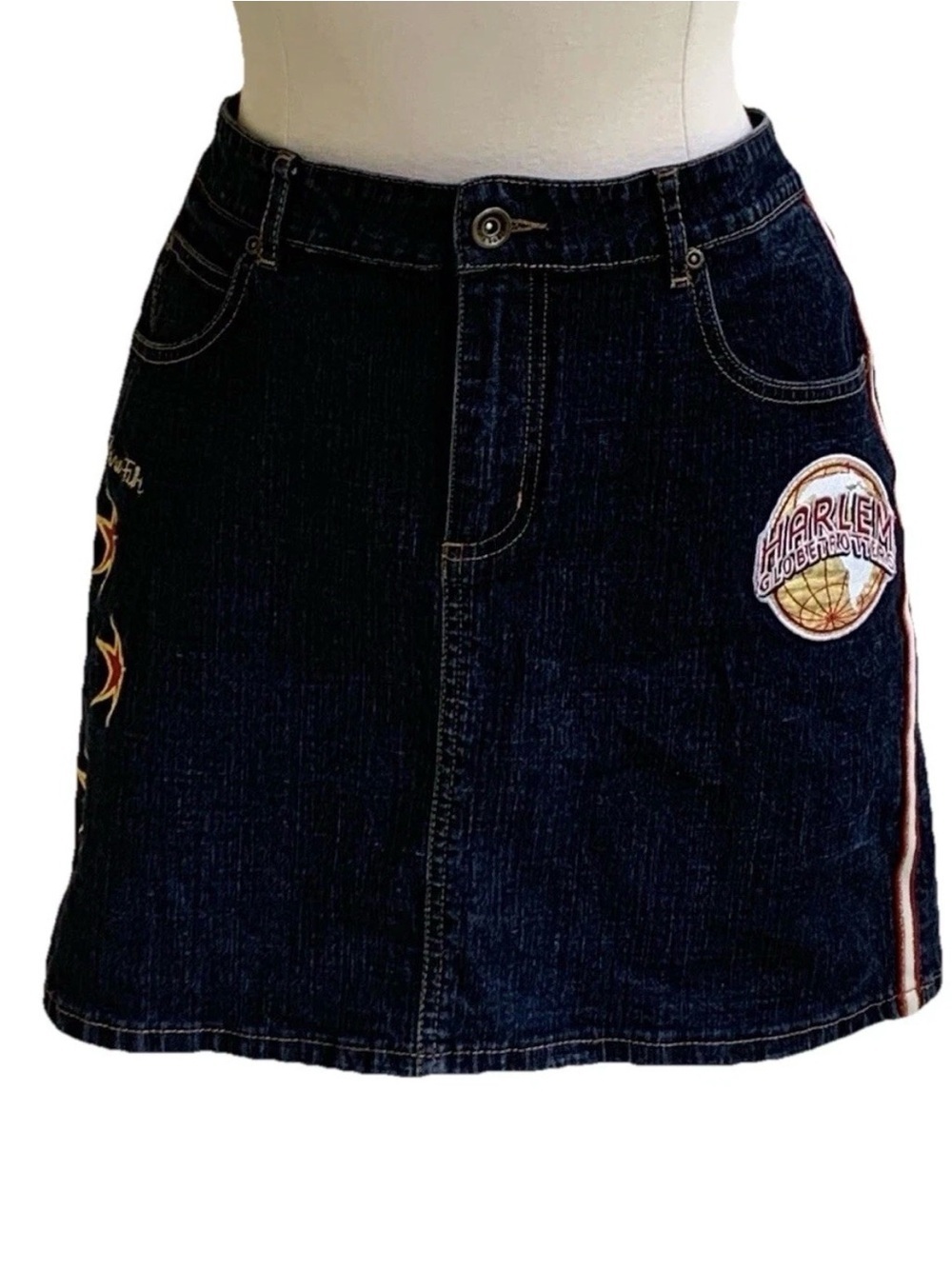 Fubu Harlem Globetrotters Denim Skirt 11/12 Vintage Jean Hip Hop Y2K Mini